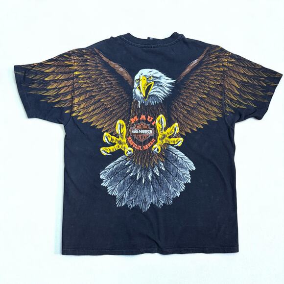 VTG Harley Davidson Screaming Eagle All Over Print T-Shirt XL 1993 USA Made Maui - Picture 2 of 6